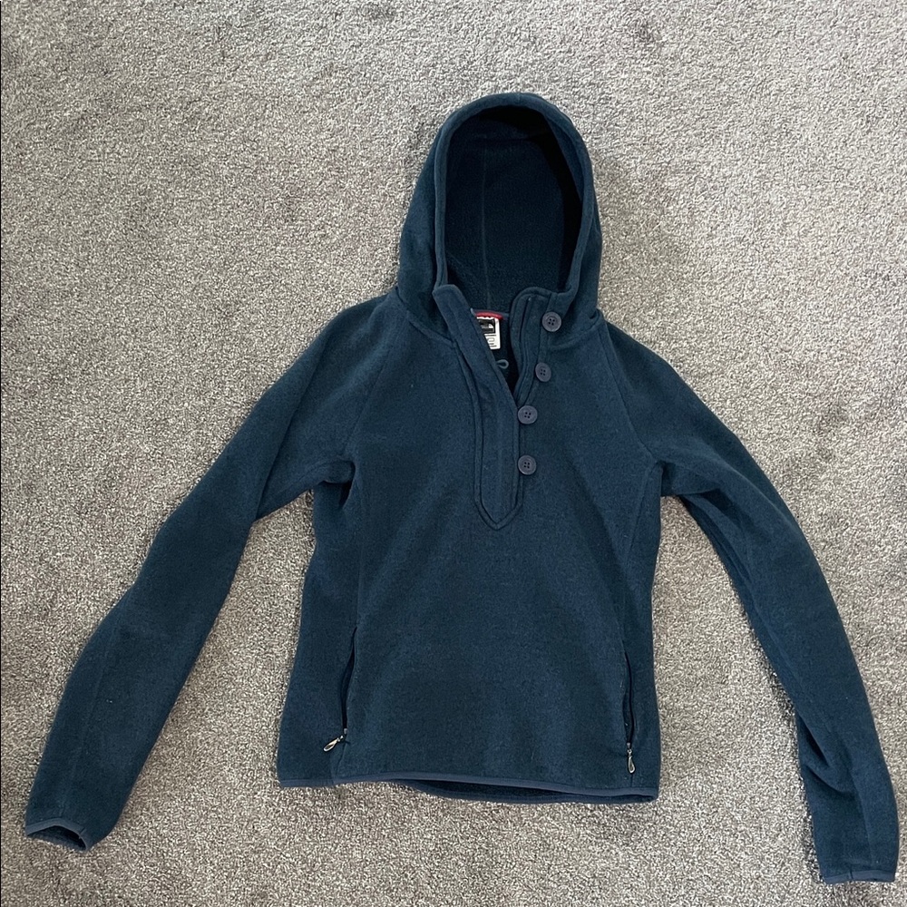 The North Face Teal Hooded Fleece Pullover with Buttons